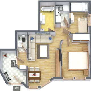 Grundriss von Moni’s Apartment mit 55 Quadratmetern Wohnfläche